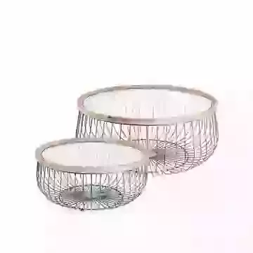 Set of 2 Round Cage Coffee Tables Iron, Wood & Glass